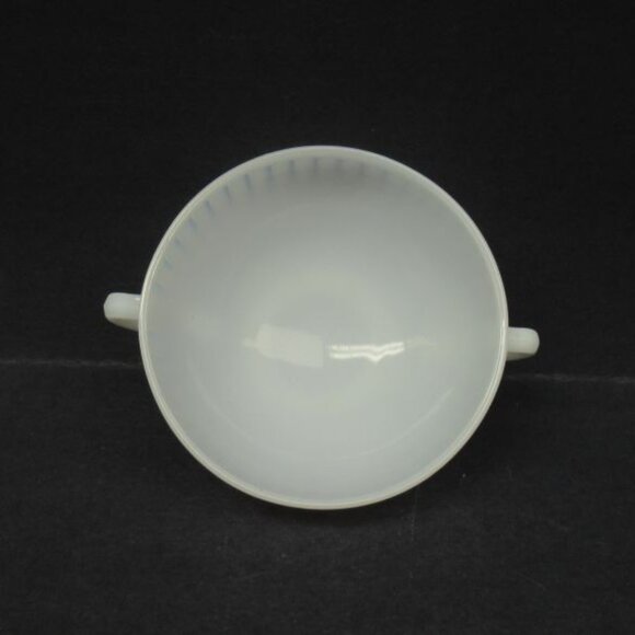 MacBeth Evans Depression Glass Monax White PETALWARE Two-Handled Cream Soup Bowl - Picture 3 of 4